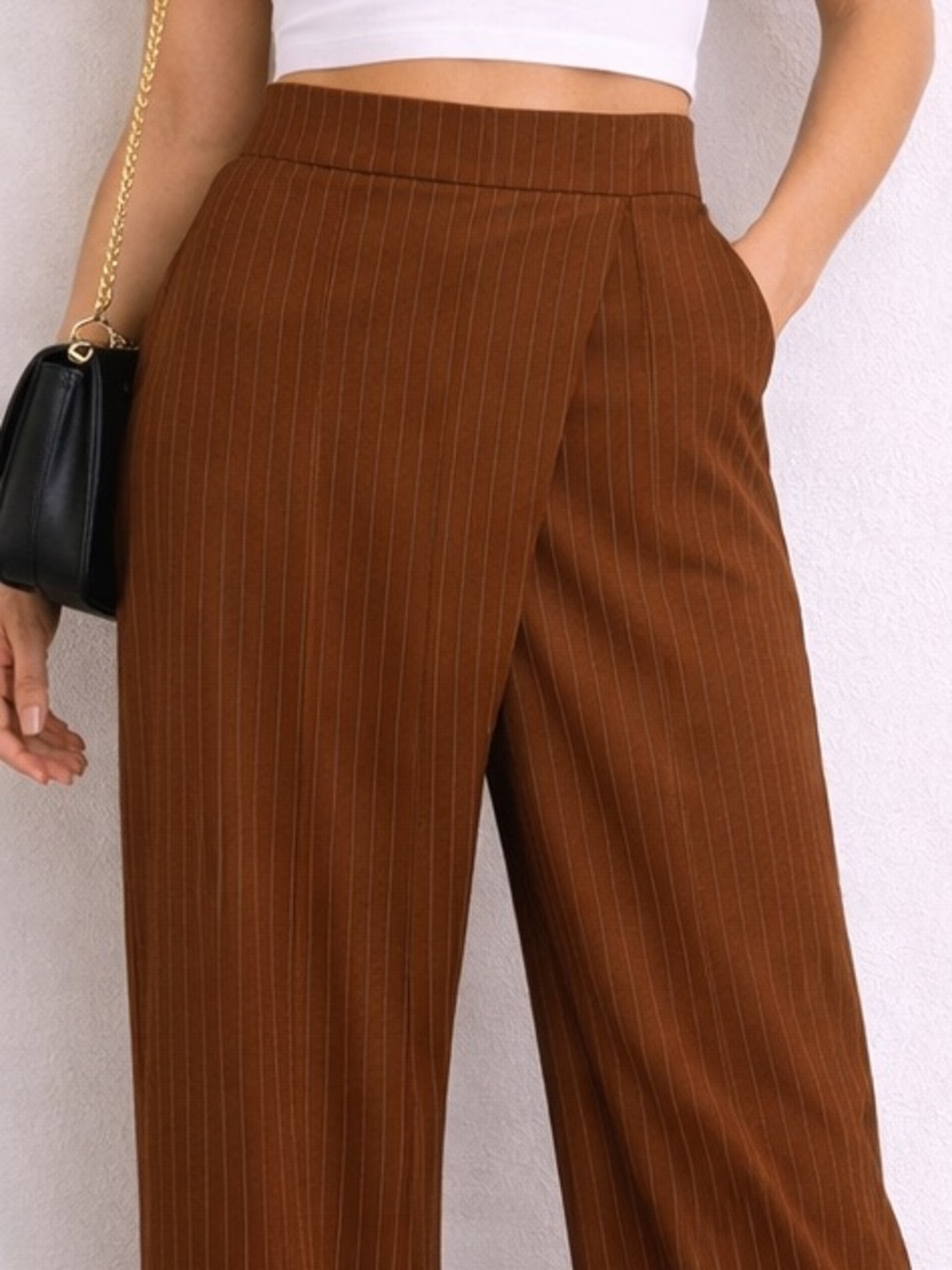 J.O.A. Los Angeles Brown Pinstripe Wide Leg Skirt Pants